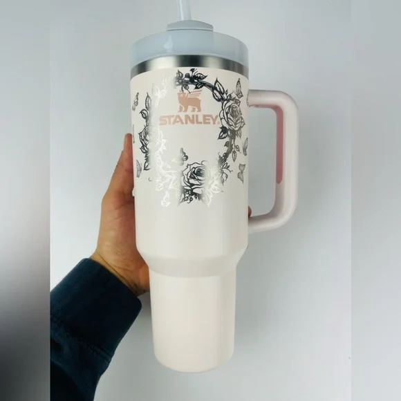 Stanley 40oz Tumbler Rose Quartz Roses Engraved